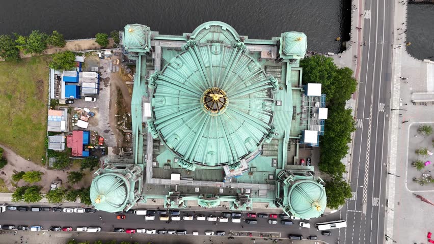 Top-down aerial shot of Berliner Dom (Berlin Cathedral), Germany