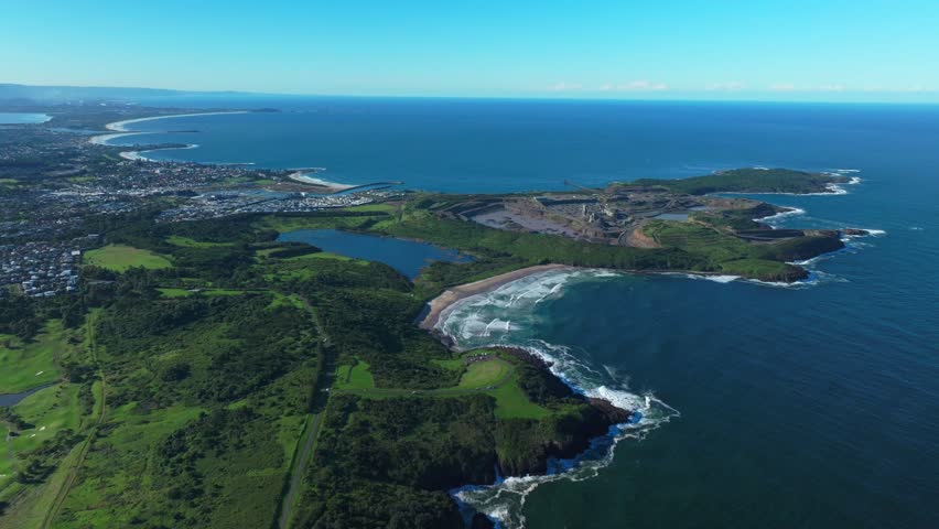 The Farm surfing break Mystics Illawarra State Park Shell Cove Shellharbor Marina Waterfront aerial drone Australia NSW Sydney Aus Uni Wollongong South Coast mining coastal sunny blue sky static shot