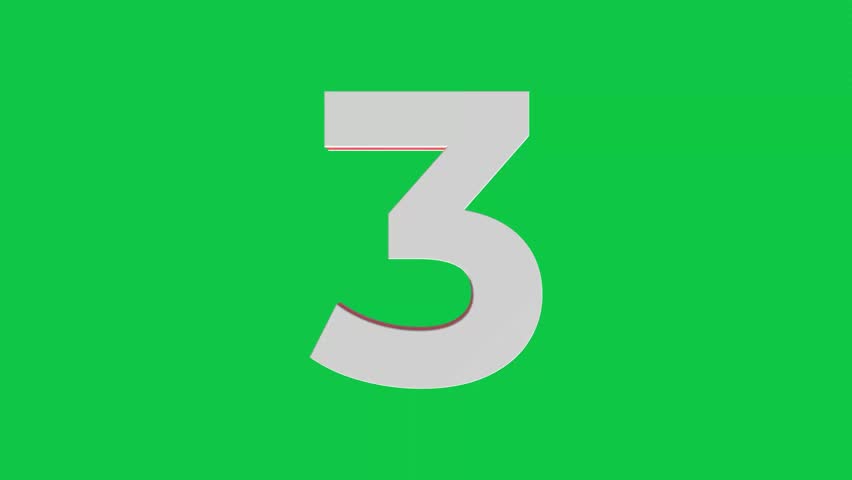 3D Number 3 logo rotating on green screen chroma key background, 4K English alphabet animation video clip