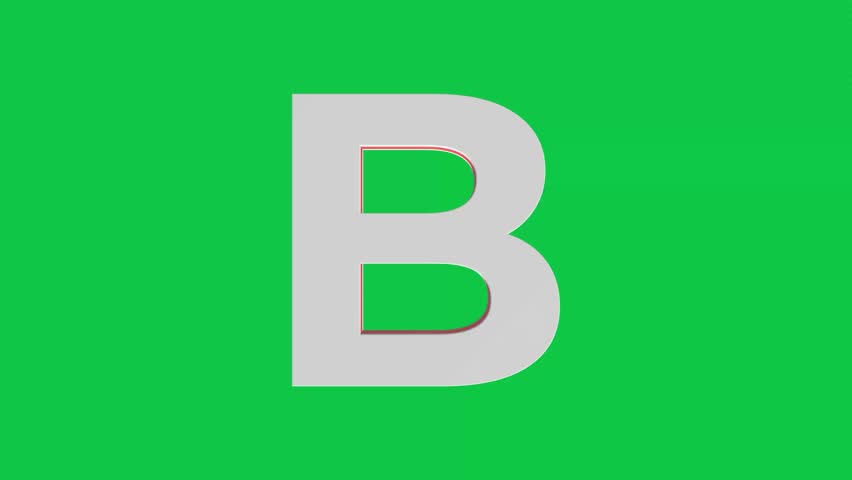 3D B letter logo rotating on green screen chroma key background, 4K English alphabet animation video clip