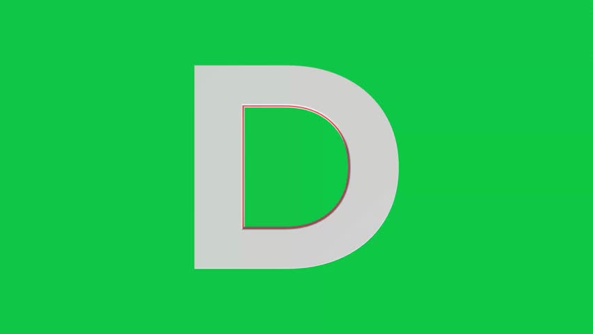 3D D letter logo rotating on green screen chroma key background, 4K English alphabet animation video clip