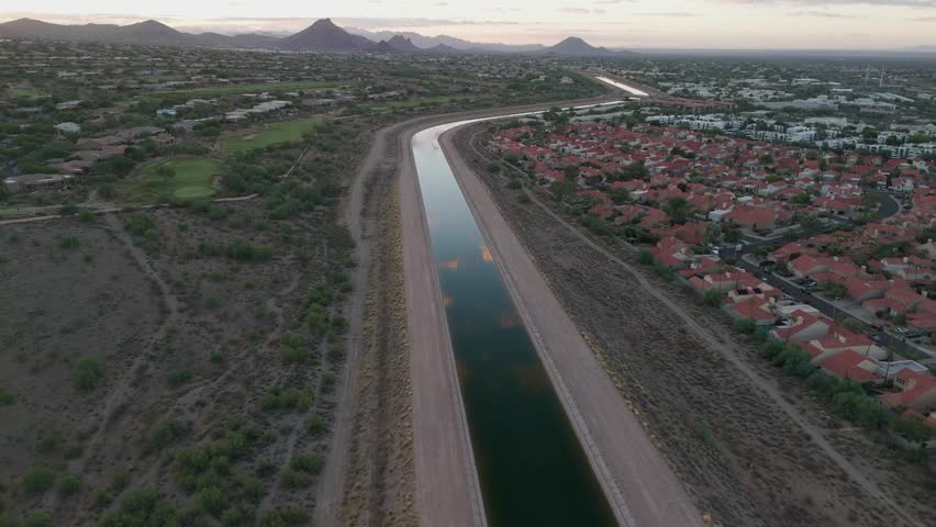 Aerial View Of A Canal That Supplies The Phoenix AZ Metro Area With Water 