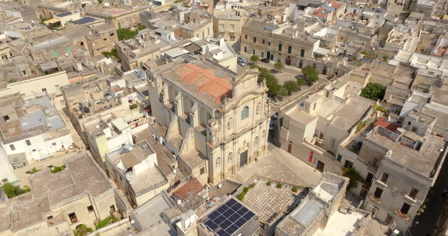 Aerial view of Saint Mary of Providence Church located in the historic center of Lecce, Puglia, Italy.