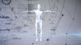Human skeleton with arms outstretched, network connections and data processing animation. Technology, biology, anatomy, digital, innovation, connectivity - Powered by Shutterstock - Get 15% off with code: PIKWIZARD15