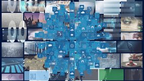 Animating digital communication icons over diverse multimedia images. Technology, animation, graphics, design, visual - Powered by Shutterstock - Get 15% off with code: PIKWIZARD15