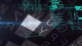 Digital code and data processing animation over futuristic interface elements. Technology, cyber, virtual - Powered by Shutterstock - Get 15% off with code: PIKWIZARD15