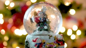 Christmas Theme, Snow Globe with Snowman and Christmas Tree and Blurred Lights in Background - Powered by Shutterstock - Get 15% off with code: PIKWIZARD15