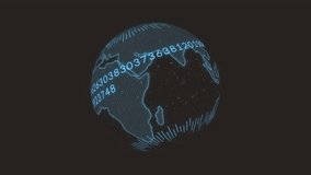 Digital globe with neon lines and numbers animation over dark background with spheres. Technology, futuristic, data, virtual, cyber, innovative - Powered by Shutterstock - Get 15% off with code: PIKWIZARD15