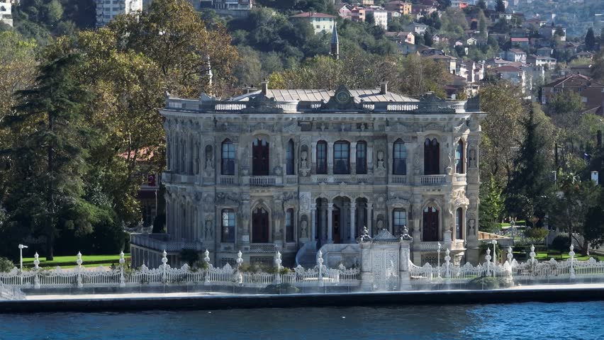 Aerial image of Hagia Sophia Mosque, Sultanahmet Mosque. Istanbul bridge and Bosphorus Maiden