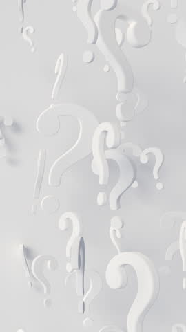 Rotating white question mark loop. Abstract geometric animation render. Loop vertical video