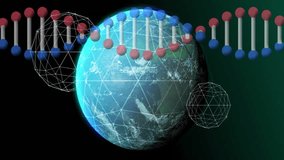 DNA strand and molecular structure animation over Earth with network connections. Biotechnology, genetics, science, technology, data, global - Powered by Shutterstock - Get 15% off with code: PIKWIZARD15