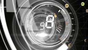 Digital countdown animation over futuristic circular interface with various symbols. Technology - Powered by Shutterstock - Get 15% off with code: PIKWIZARD15