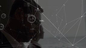 Data processing and network connections animation over business professionals using tablets. Technology, teamwork, communication, digital, connectivity, innovation - Powered by Shutterstock - Get 15% off with code: PIKWIZARD15