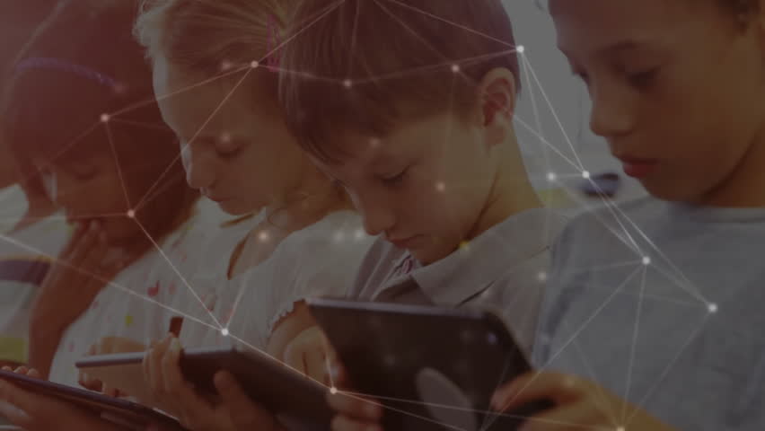 Using tablets with network connections animation, children focusing on screens. Technology, education, devices, learning, digital, connectivity - Powered by Shutterstock - Get 15% off with code: PIKWIZARD15