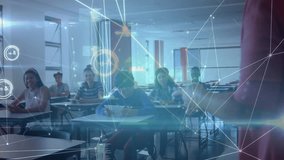 Studying in classroom, students with network connections and data processing animation. Education, technology, learning, digital - Powered by Shutterstock - Get 15% off with code: PIKWIZARD15