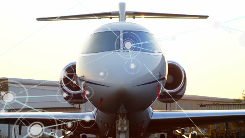 Network of connections and data processing animation over airplane on tarmac. Technology, aviation, digital, communication, innovation - Powered by Shutterstock - Get 15% off with code: PIKWIZARD15