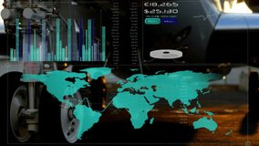 World map and financial data processing animation over airplane engine background. Global, finance, analytics, aviation, technology, economy - Powered by Shutterstock - Get 15% off with code: PIKWIZARD15