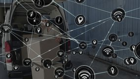 Unloading boxes, delivery worker with network connections and data processing animation. Logistics, transportation, technology - Powered by Shutterstock - Get 15% off with code: PIKWIZARD15