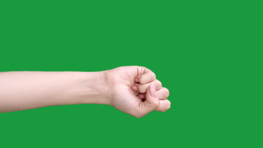 Vertical video. Counting hand. Countdown gesture. Ready signal. Female fingers showing numbers from one to five isolated on green chroma key free space background set of 3.