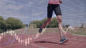 Financial data and stock market animation over athlete running on track. Finance, athletics - Powered by Shutterstock - Get 15% off with code: PIKWIZARD15