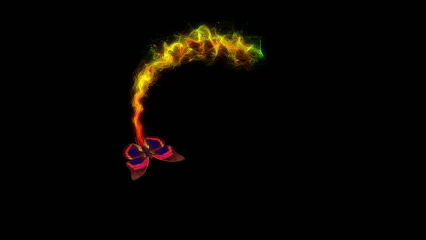 flight of a butterfly around with beautiful particles with alpha channel