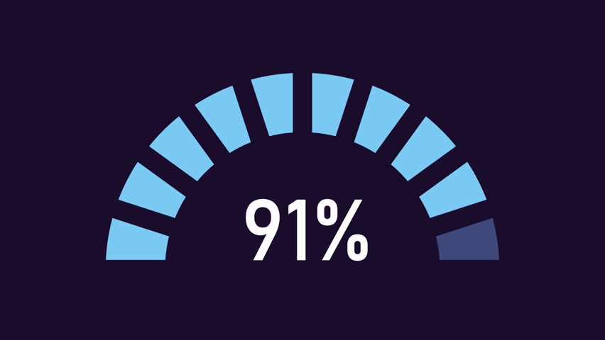 Semi circle diagram animation. Semicircle infographic animated element. Percentage increasing, steps coloring. Isolated illustration on dark background. Transition alpha video. Motion graphic