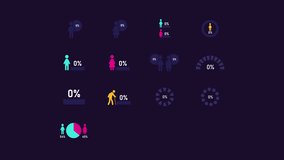 Sociology research animations. Gender demographic animated elements. Population infographic, statistics. Isolated color illustrations on dark background. Transition alpha. HD video. Icon pack - Powered by Shutterstock - Get 15% off with code: PIKWIZARD15