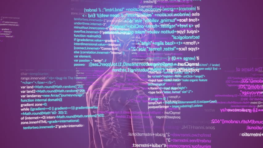 Human body with brain and code lines, data processing animation. Technology, artificial intelligence, digital, coding, neural, futuristic - Powered by Shutterstock - Get 15% off with code: PIKWIZARD15