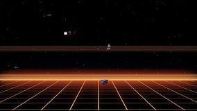 Retro style 80s-90s futuristic grid wireframe backdrop. With Glitch vhs damage effect. Digital landscape neon dance style retro party laser pattern background. - Powered by Shutterstock - Get 15% off with code: PIKWIZARD15