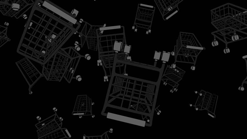 Toon black shopping carts on black background.
Loopable abstract animation for background.
