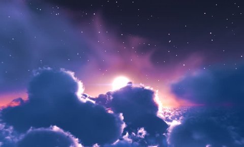 Night Flight through the clouds 3d Animated loop