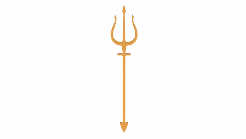 Vibrant 3D trident design with stylized textures