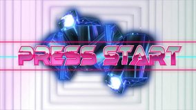 Press Start text animation over geometric shapes with neon lights. Retro, gaming, digital, futuristic, abstract, vibrant - Powered by Shutterstock - Get 15% off with code: PIKWIZARD15