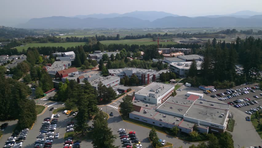 Drone Aerial Footage of Downtown Abbotsford, British Columbia – Rural Small City Skyline