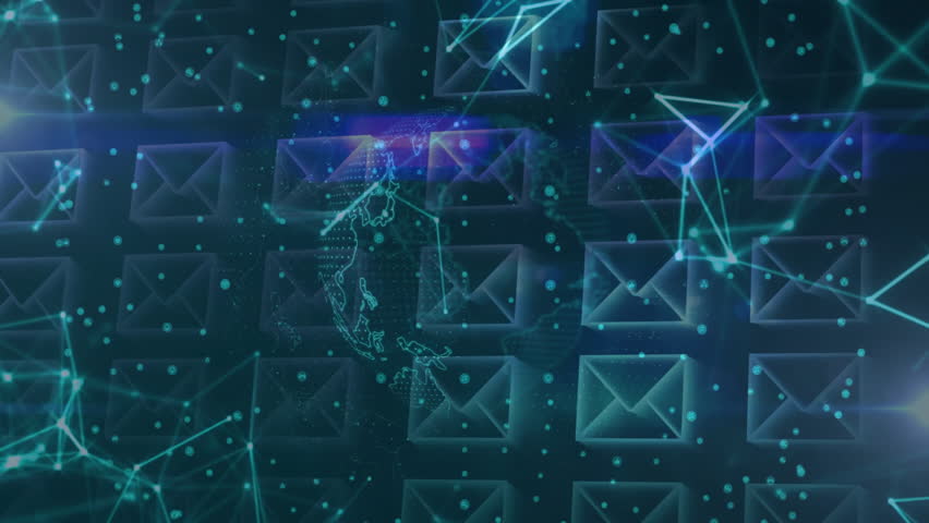 Animating email icons and network connections over digital globe. Technology, communication, animation, global - Powered by Shutterstock - Get 15% off with code: PIKWIZARD15