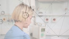 Network connections and data processing animation over medical professionals in hospital. Technology, networking, healthcare, innovation, digital, communication - Powered by Shutterstock - Get 15% off with code: PIKWIZARD15