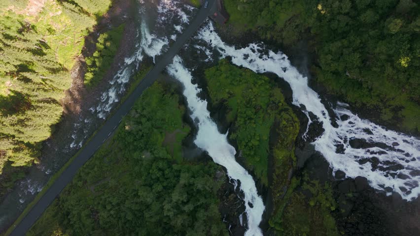 Scenic Latefossen Waterfall. Norway, Northern Europe Scandinavia. Nature landscape aerial drone