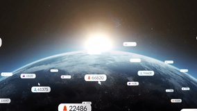 Sunrise over Earth with animated notification icons and numbers. Technology, digital, communication, notifications, global, futuristic - Powered by Shutterstock - Get 15% off with code: PIKWIZARD15