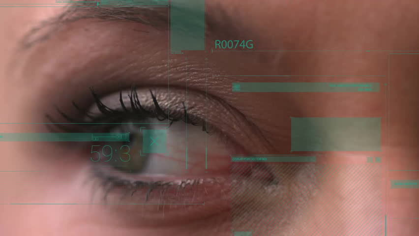 Closed eye with digital data processing animation over eyelid and surrounding skin. Futuristic, technology, innovation, artificial intelligence, biometric, virtual - Powered by Shutterstock - Get 15% off with code: PIKWIZARD15