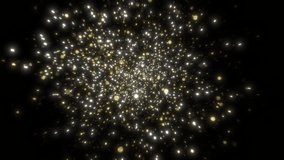 Golden Confetti Explosion Bokeh Effect Black Background Abstract 3d Animation. Gold, Silver, Blue Color Dust Burst Isolated. Beautiful Sparkle Particles Explode Close-up Design Element Concept 4k. - Powered by Shutterstock - Get 15% off with code: PIKWIZARD15
