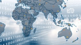 World map with data points and binary code animation over continents. Technology, global, information, network, digital, connectivity - Powered by Shutterstock - Get 15% off with code: PIKWIZARD15