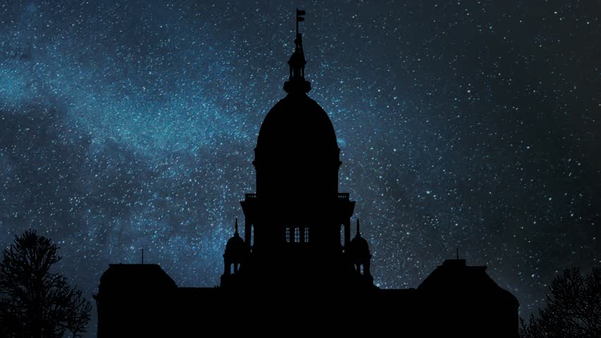 Illinois State Capitol Building in Springfield, Time Lapse by Night with Stars and Milky Way in Background, USA