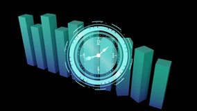 Animating clock and bar graph over black background. Animation, bar chart, data, finance, motion graphics, statistics - Powered by Shutterstock - Get 15% off with code: PIKWIZARD15