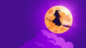 Cartoon silhouette of a witch flying on her broomstick against a full moon backdrop, perfect for Halloween-themed contents - Powered by Shutterstock - Get 15% off with code: PIKWIZARD15