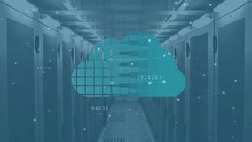 Cloud computing data animation over server racks in data center. Technology, servers, network, infrastructure, digital, IT - Powered by Shutterstock - Get 15% off with code: PIKWIZARD15