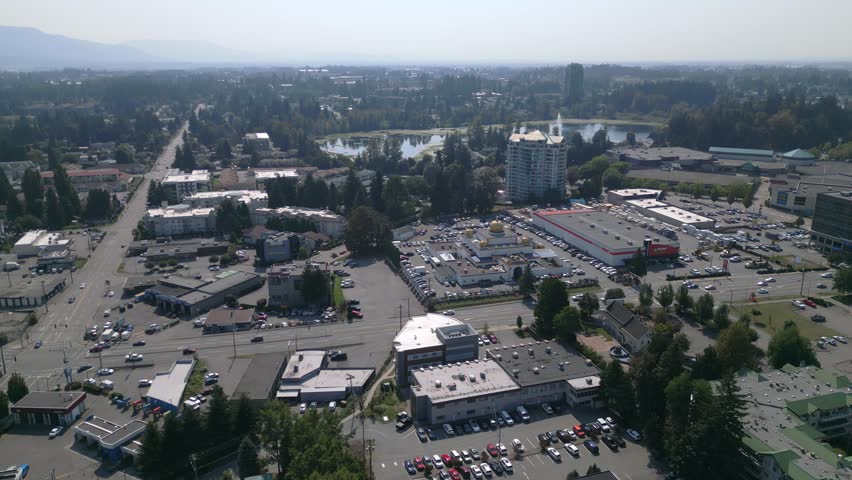 Drone Aerial Footage of Downtown Abbotsford, British Columbia – Rural Small City Skyline