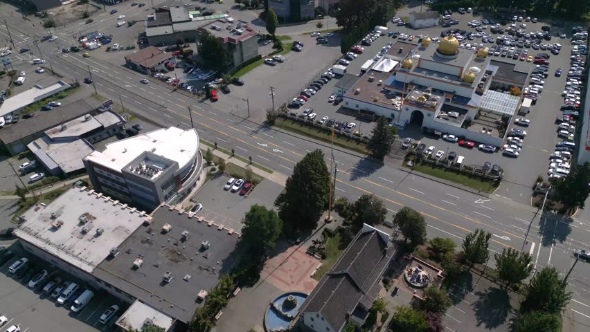 Drone Aerial Footage of Downtown Abbotsford, British Columbia – Rural Small City Skyline
