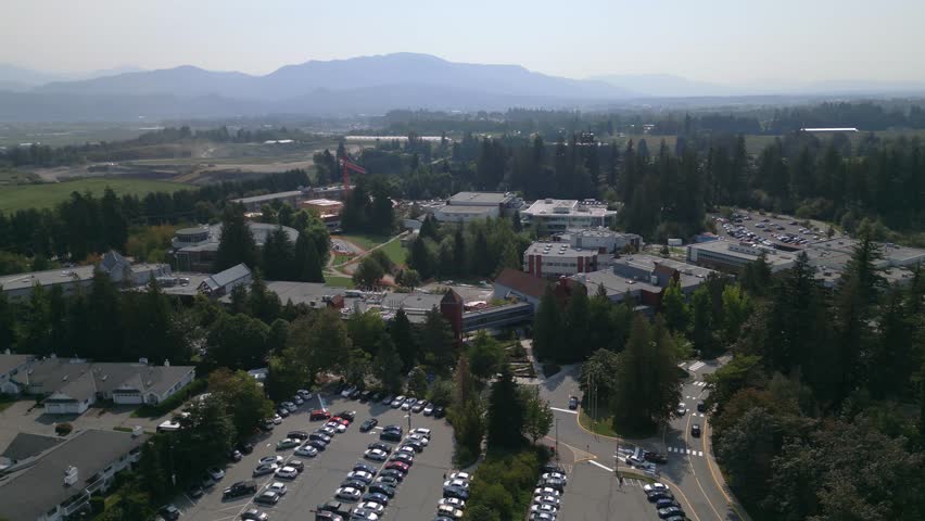 Drone Aerial Footage of Downtown Abbotsford, British Columbia – Rural Small City Skyline