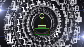 Animating joystick icon over spiraling binary code background. Technology, digital, coding, animation, programming, futuristic - Powered by Shutterstock - Get 15% off with code: PIKWIZARD15
