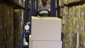 Moving boxes in warehouse, forklift operator with network connections animation. Logistics, transportation, shipping, automation, technology, networking - Powered by Shutterstock - Get 15% off with code: PIKWIZARD15